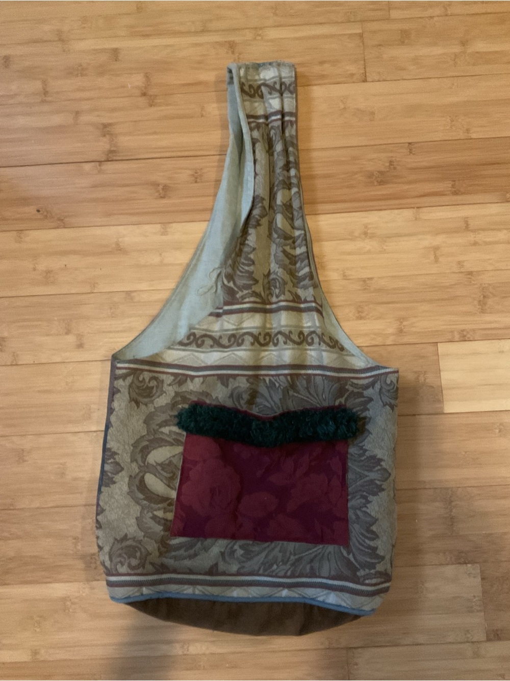 Boho Reversable Tote Bag in Sage, Olive and Burgundy